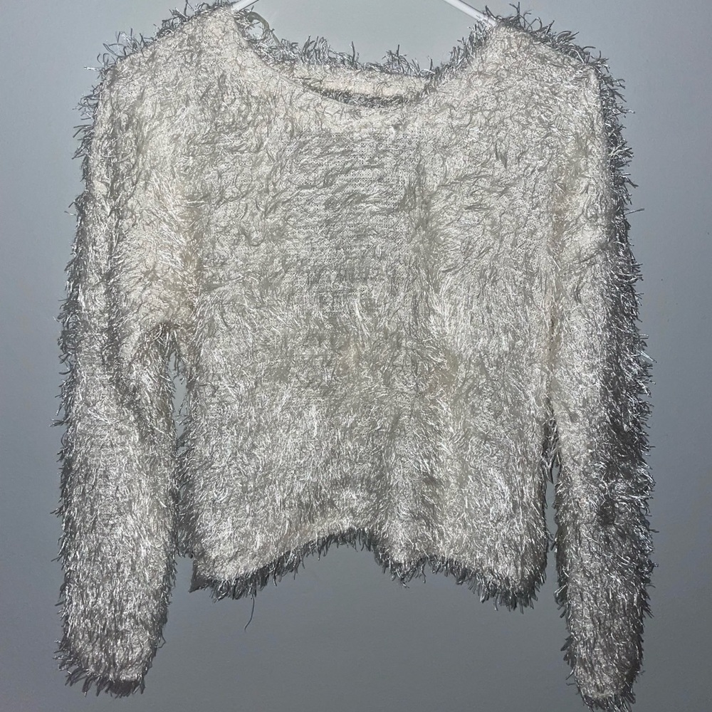 Xhilaration Sweaters | Xhilaration Fuzzy Open Back Sweater | Color: White |